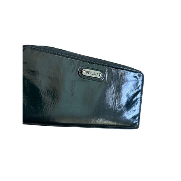 PERLINA Deep Green Patent Leather Zip Around Clutch Wallet - Picture 8 of 9